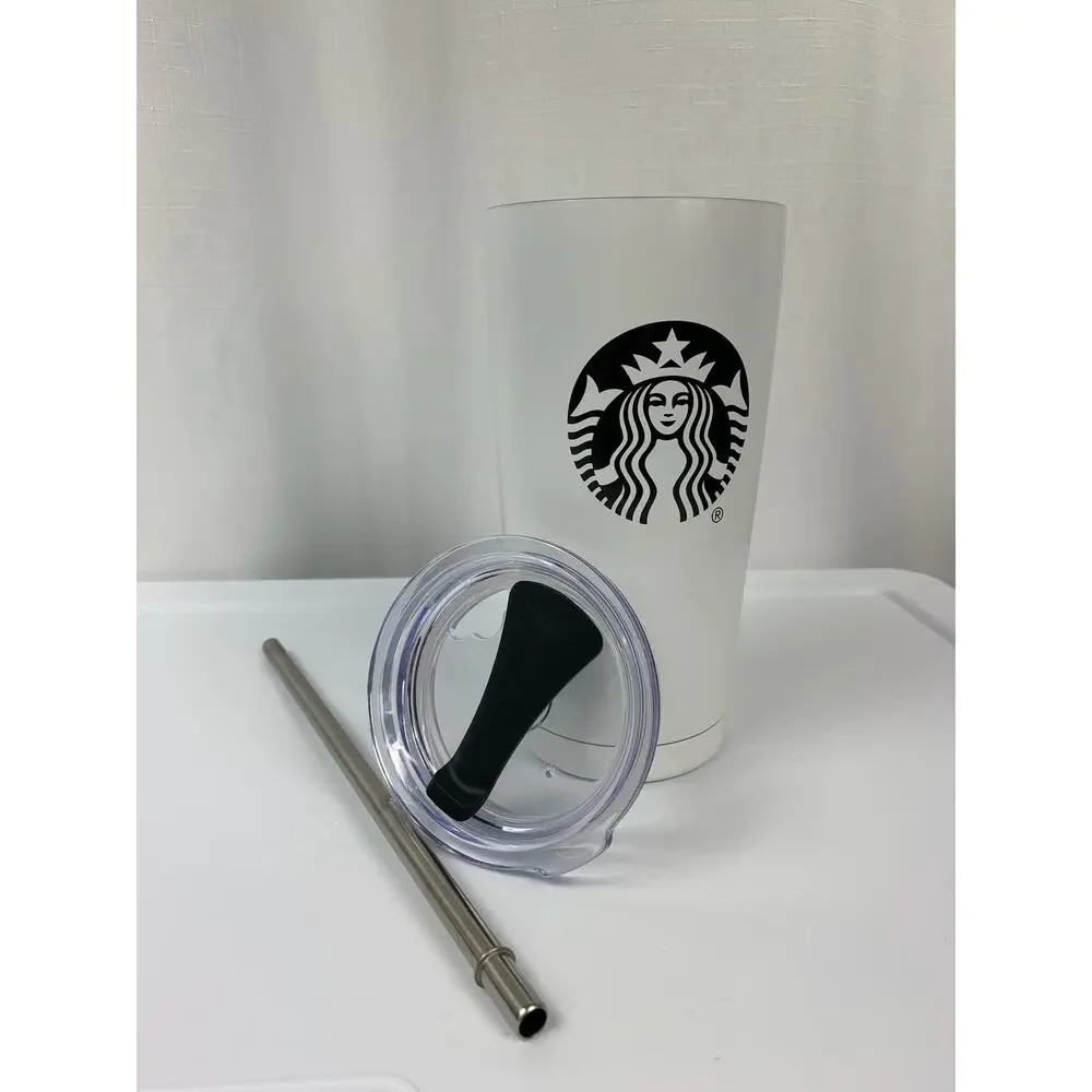 Starbucks Insulated Tumbler White Travel Mug Stainless Steel with Metal